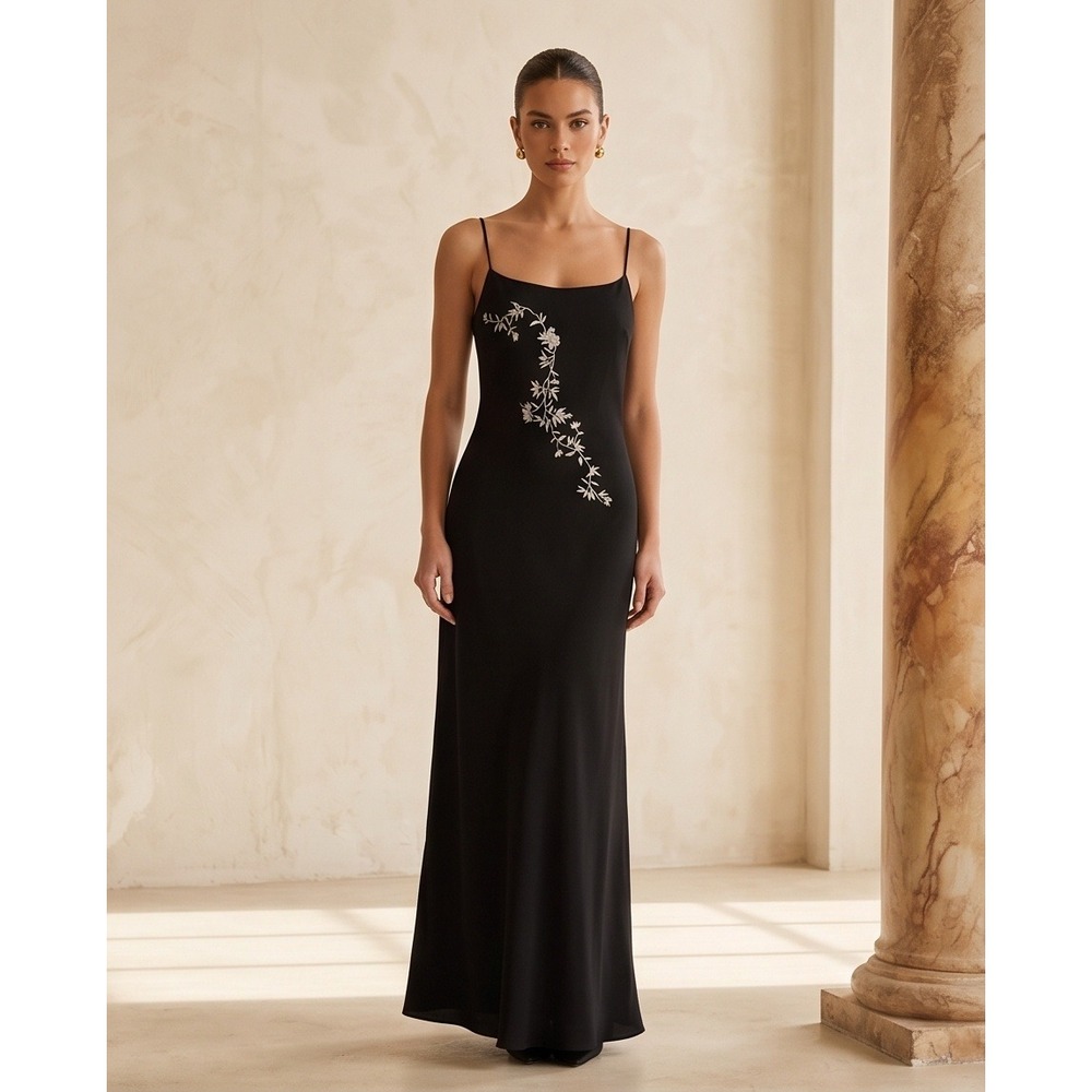 Dorothy Perkins 44‎ Embroidered Floral Maxi Dress UK 18 US 14 Evening Black